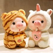 【Plush】Mini Pink Pig Plush Toy Wearing Rabbit Outfits