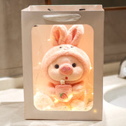 【Plush】Mini Pink Pig Plush Toy Wearing Rabbit Outfits
