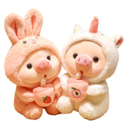 【Plush】Mini Pink Pig Plush Toy Wearing Rabbit Outfits