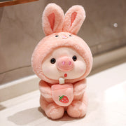 【Plush】Mini Pink Pig Plush Toy Wearing Rabbit Outfits