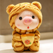 【Plush】Mini Pink Pig Plush Toy Wearing Rabbit Outfits