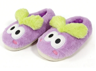 cute purple cartoon plush slippers with large eyes design- Implementer