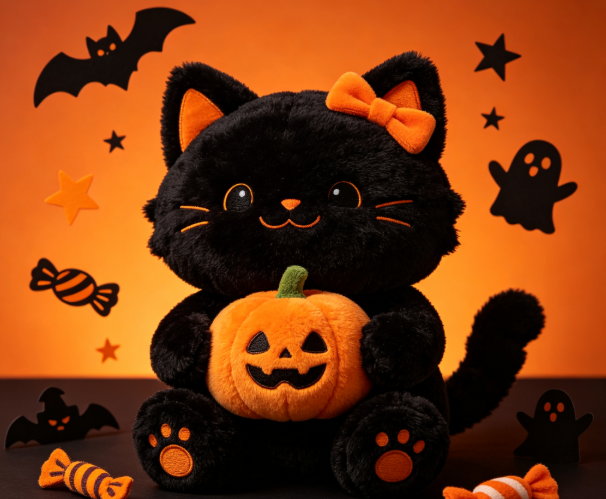 pumpkin black cat plush