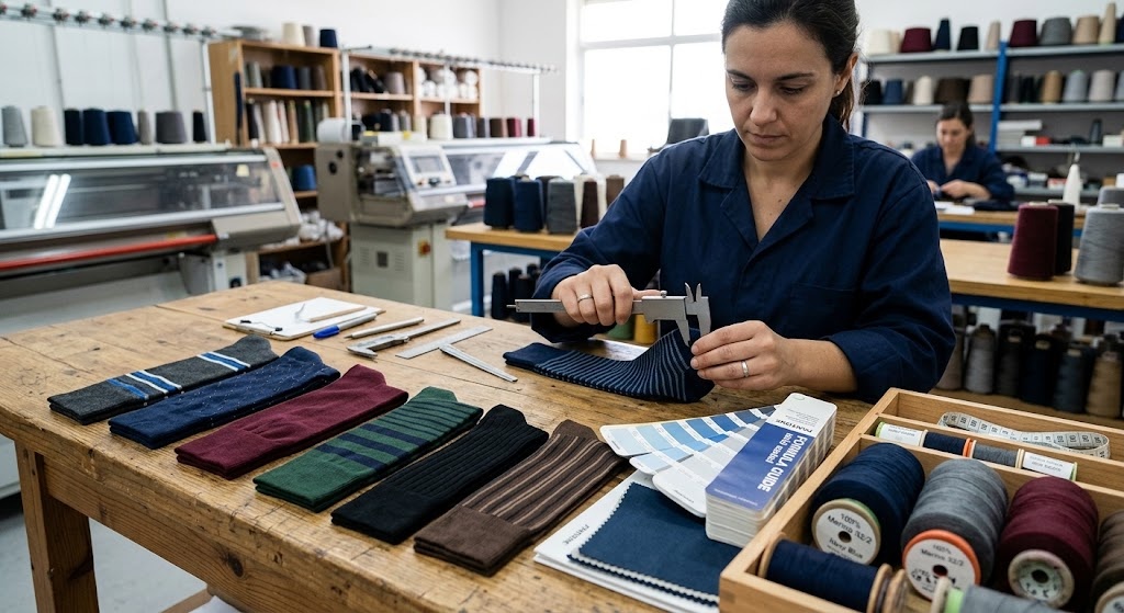 Materials and yarn colors used for custom dress socks manufacturing