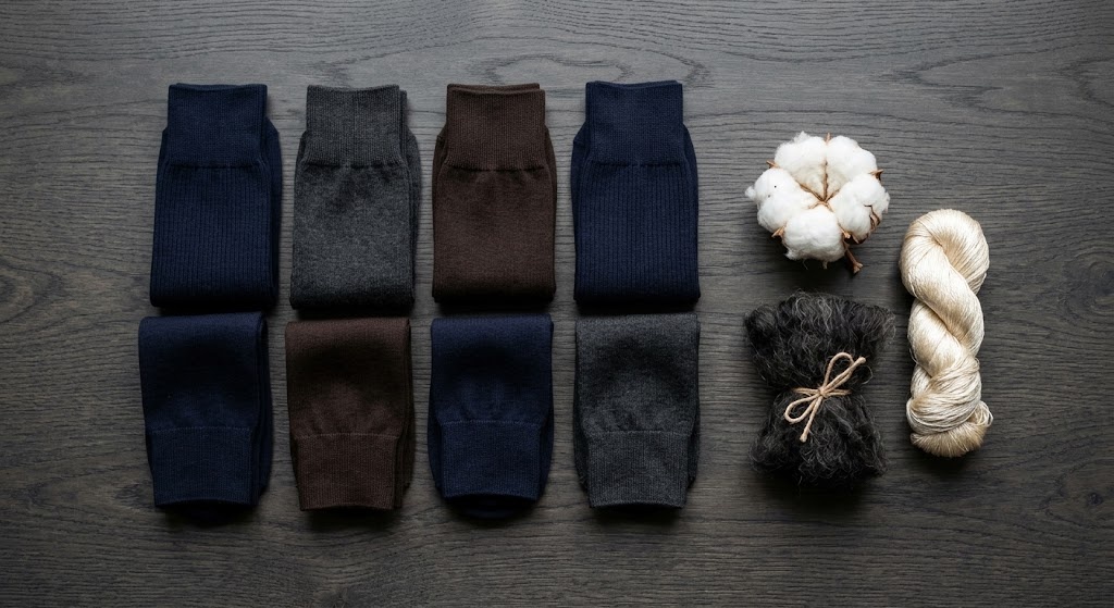 Various dress socks made of cotton and merino wool blend materials